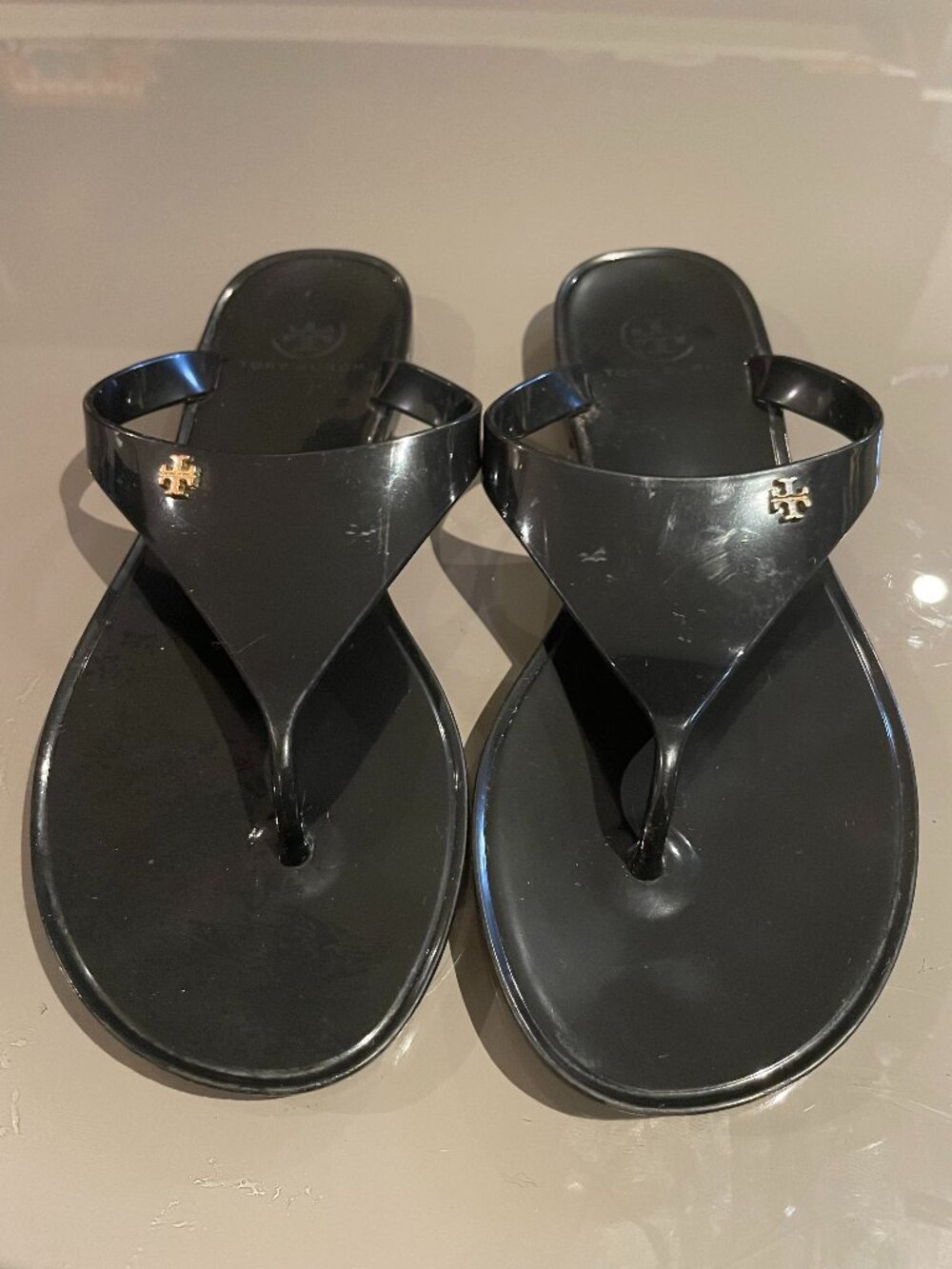 Tory Burch Black Leather Miller Thong Sandals Women's Size 7.5